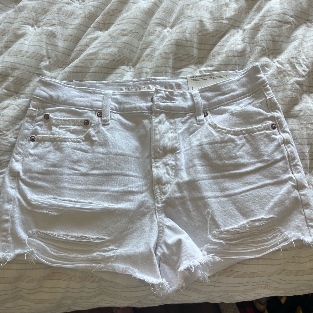 American Eagle Outfitters White Distressed Jean Shorts